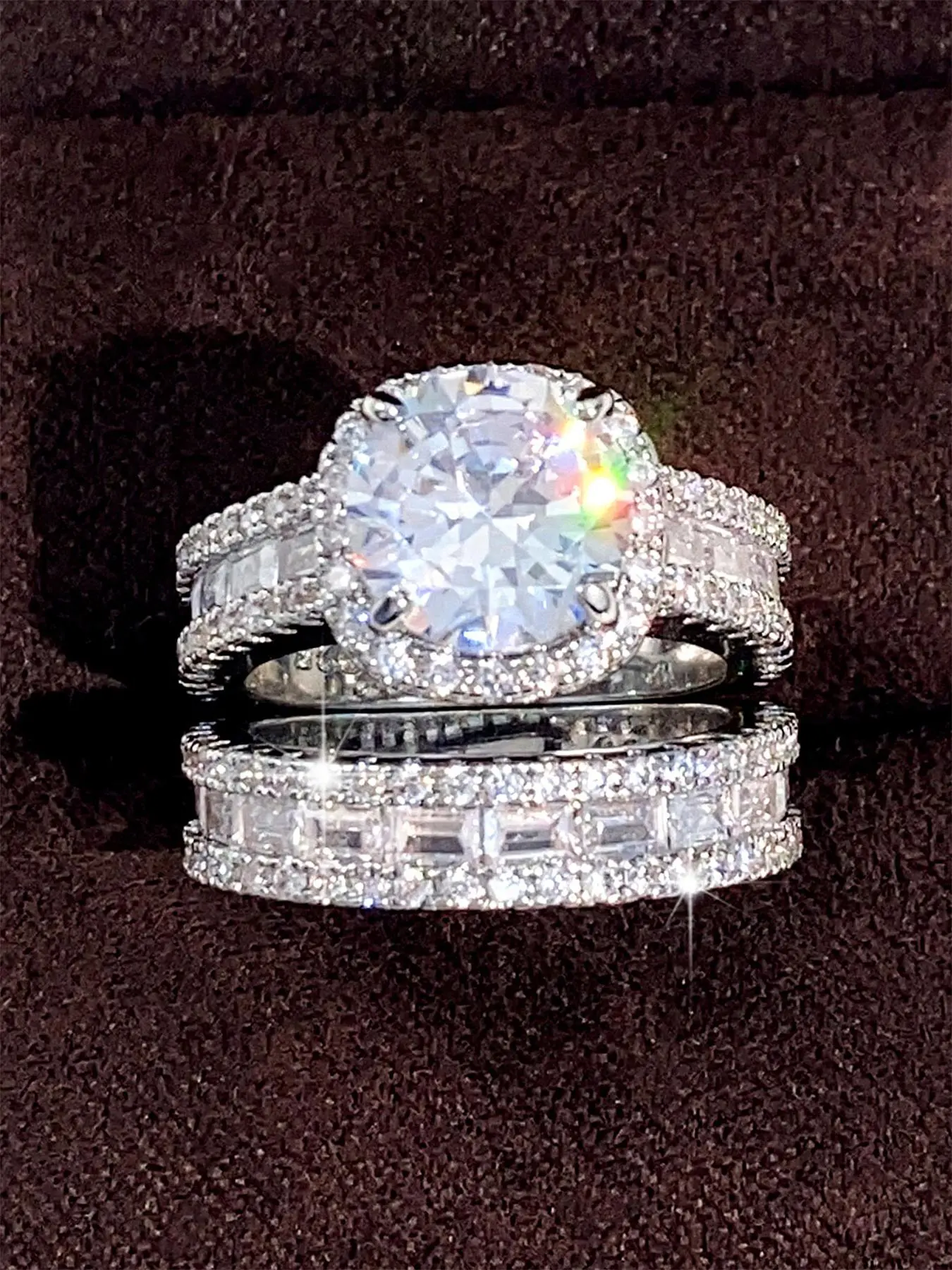Elegant Artificial Sparkling Zircon Inlay Decorated Ring Set, Artificial Zircon Rings, Fashion Accessories for Women, Trendy All-match & Exquisite Jewelry for Birthday Gift, Zircon Inlaid, Beautiful Rings