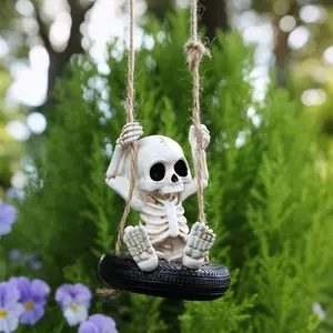 Resin Skull Tire Swing Statue, Home Bedroom Living Room Desk Decor, Coffee Shop Bar Office Decoration, Outdoor Garden Lawn Yard Sculpture, Garden Sculptures Statues