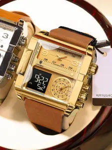 Luxury Man Wristwatch, Rectangle Waterproof Luminous, Digital Multifunction, Casual Style, All Seasons, Alloy Case, Mineral Glass Dial, Casual Trendy Wristwatch, Waterproof Quartz Wristwatch