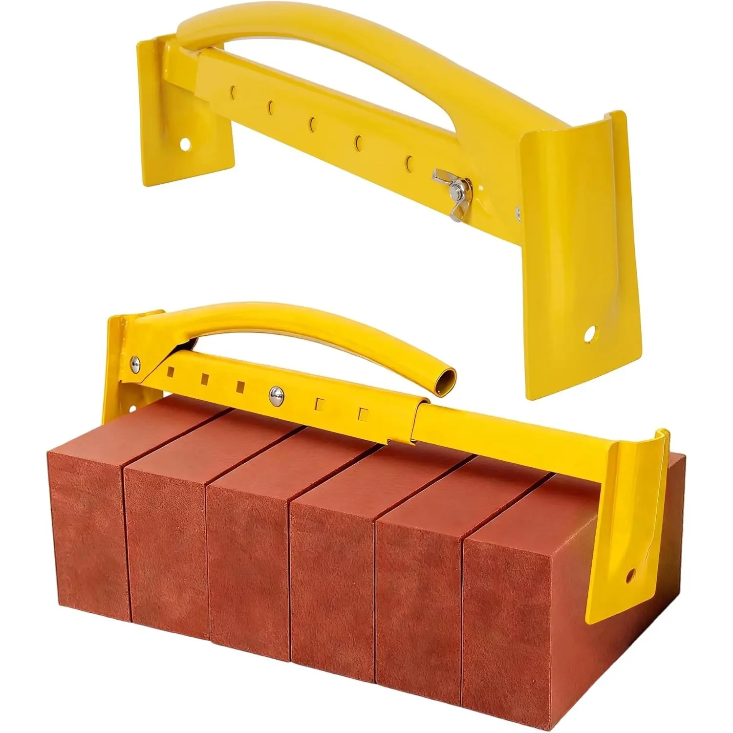Adjustable Heavy-Duty Brick Tongs Set, Carry 6 to 10 Bricks, Heavy Duty Paver Lifter with Anti-Rust Coating, Steel Masonry Tools for Paver Splitter Brick Cutter Projects, Yellow