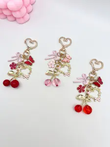 Elegant Bow Travel Keychain, Cherry Shape Accessory, Floral Decoration, DIY Heart Clip, Bag Charm, Keychain for Bags, Car Decor, Christmas Gift, Stylish Keychain
