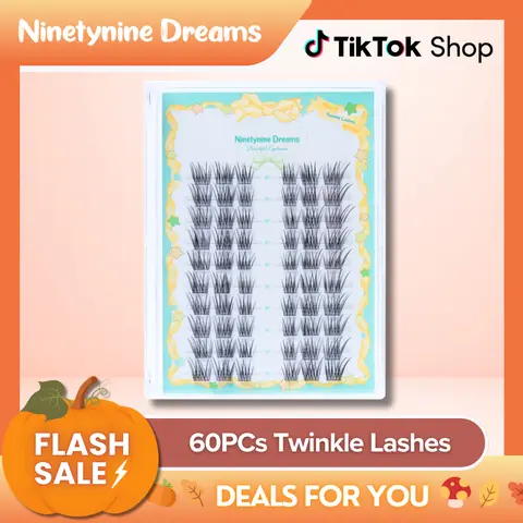 Ninetynine Dreams 60PCs Twinkle Lashes | Natural Cat & Siren Eye Style 9-13mm C+ Lash Clusters — Soft Lightweight Ultra-Thin Band, Reusable & Pre-Mapped Beginner-Friendly Everyday Makeup Eyelashes Look