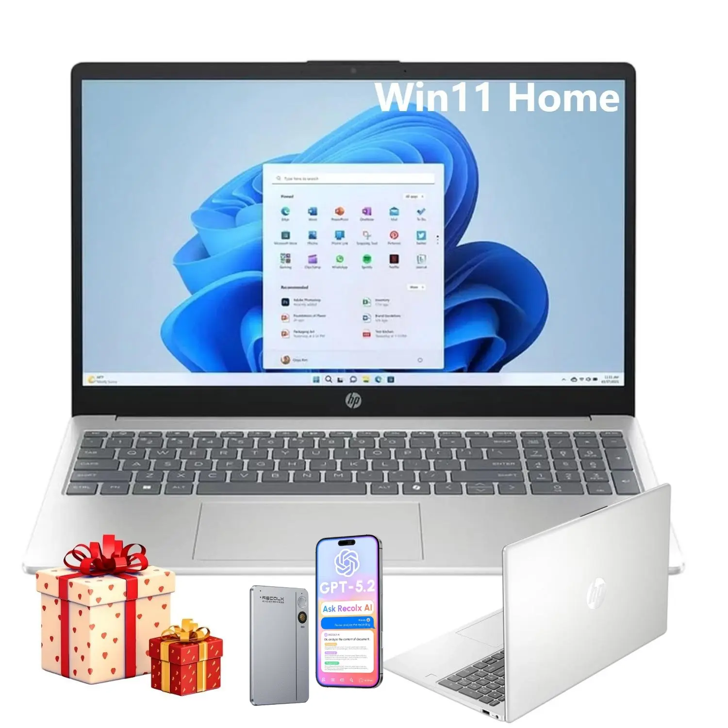 HP 2026 15.6'' Inch Laptop for Student&Business, i3-N305  Intel UHD Graphics, up to 32GB RAM, 512GB Storage, Windows 11 Home,Silver,Bundle Accessory