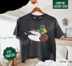FAUX Patchwork Duck Cropped Comfort Colors Tee, Trendy Tshirt For Women