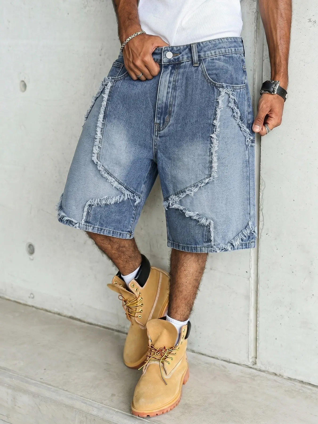 Men's Casual Loose Wide Leg Jeans Shorts, Denim Look, Streetwear Style, Pocket Design, All Seasons, Trendy and Comfortable, Perfect for Daily Wear, Loose Fit Jorts