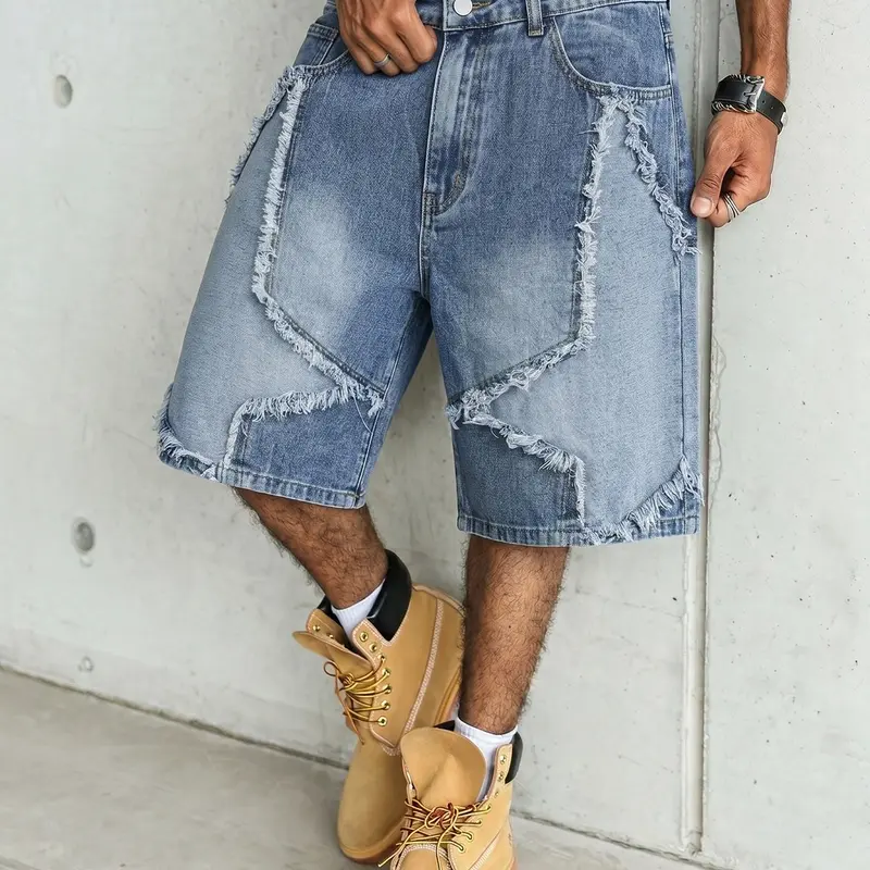 Men's Casual Loose Pocket Wide Leg Jeans Shorts, Denim Streetwear for All-Seasons, Loose Fit Jorts for Daily Wear