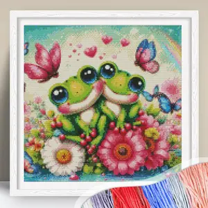Frog Pattern Cross Stitch Kit, 11CT Cross Stitch Printed Canvas, DIY Cross Stitch Kit for Home Decor, DIY Embroidery Supplies
