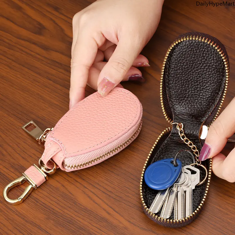 Funky Pebbled PVC Key Wallet for Men - Compact Oval Pouch with Secure Zipper and Metal Clip for Everyday Carry, Glamorous, Peppy, Romantic