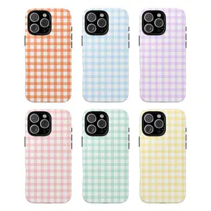 Macaron plaid, durable and shock-absorbing glossy 2-in-1 phone case, suitable for iPhone 17, 16, 15, 14, 13, 12, 11 X  and other series models, can be given as a holiday gift to friends or home