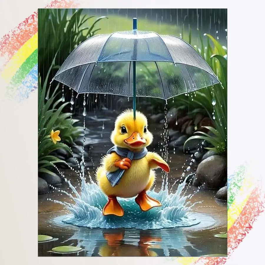 1pcs 5D DIY diamond painting kit, 5D diamond art set, DIY decorations, little duck, umbrella, pond diamond painting kit full round drill DIY, mosaic, diamond art, DIY art home decor, Animals, suitable for Halloween and Christmas.