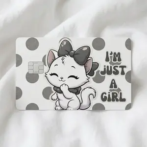 I'm Just a Girl Credit Card Skin Cute Cat Design Waterproof Vinyl Card Cover Aesthetic Durable Sticker Premium Waterproof Vinyl Laminated