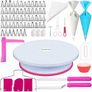 200pcs cake decorating supplies kit for beginners cake turntable 55 icing piping tips straight offset spatula piping bags cake leveler scraper sets baking tools