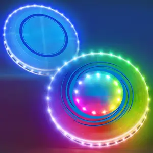 2 Pack Light up Flying Discs for Kids, Rechargeable Disc with 45 LEDs, 14 Lighting Modes(10")&Built-in Battery Disc(7.8"), Glow in The Dark Ring for Beach/Camping/Outdoor Sport