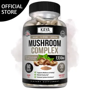 Kaya Naturals Premium Mushroom Complex Potent Supplement | Mushroom Complex Capsules 1330mg Per Serving - Aids Mental Clarity Supports, Immune System, Wellness & Vitality | 60 Count