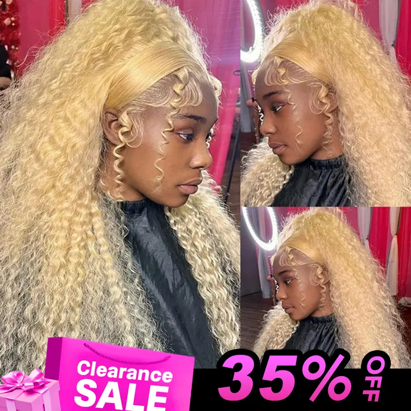 [Clearance Sale] Vshow Honey Blonde Kinky Curly Human Hair 13x4 Lace Front Wigs 150% 180% Density Full 613 Color Hair Wigs Can Be Dyed