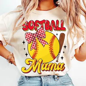 Retro Softball Mama T-shirt, Game Day Softball Coquette Bow Tee, Softball Sports Mom Trendy Gift