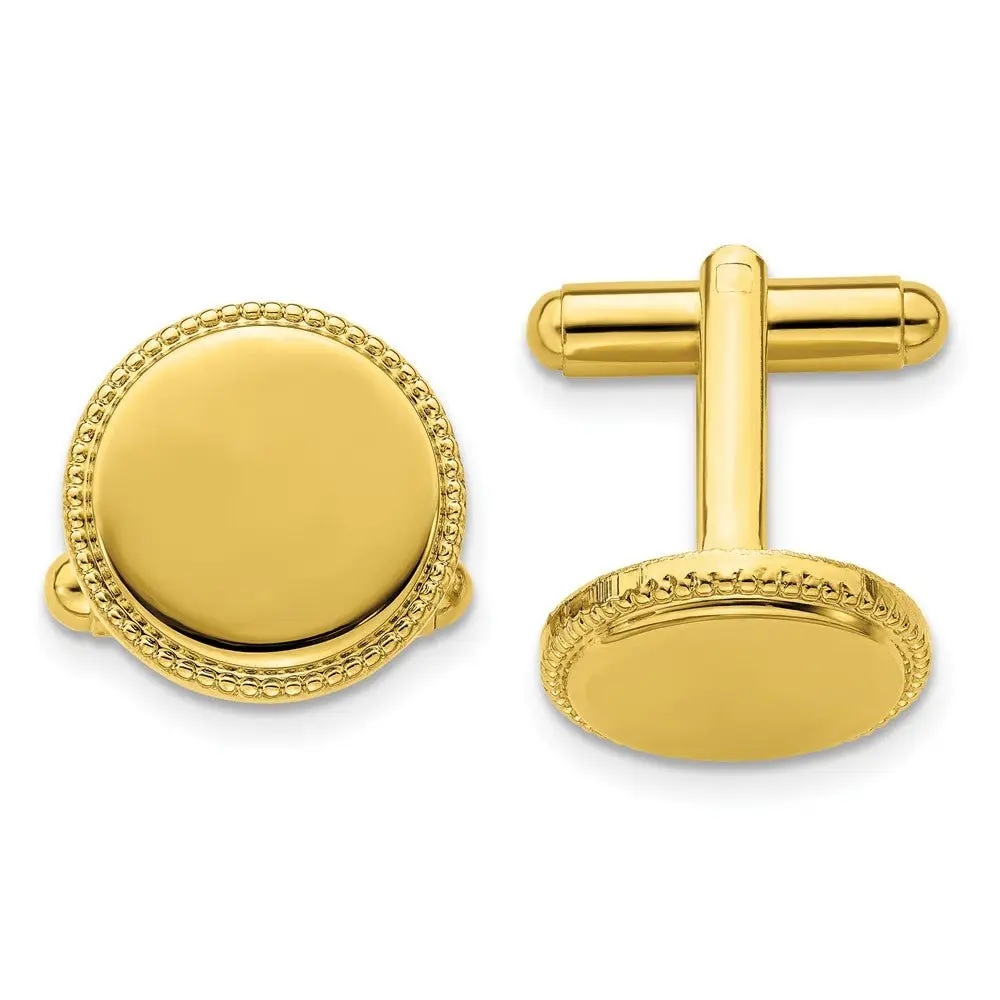 Men's Classic Gold-Plated Cufflinks - 16mm Modern Round Polished Design for Business or Wedding, Engravable with Complimentary Gift Box, Male, Basic, Metal Coating
