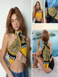Scarf for hair, head, neck, and purse - Bandana Scarves for Women​ with Yellow & Black Zebra Leopard Print (Trendy Vintage Pattern) for Summer Beach, Festivals & Daily Chic Style—Perfect for Outings, Parties, Street Fashion