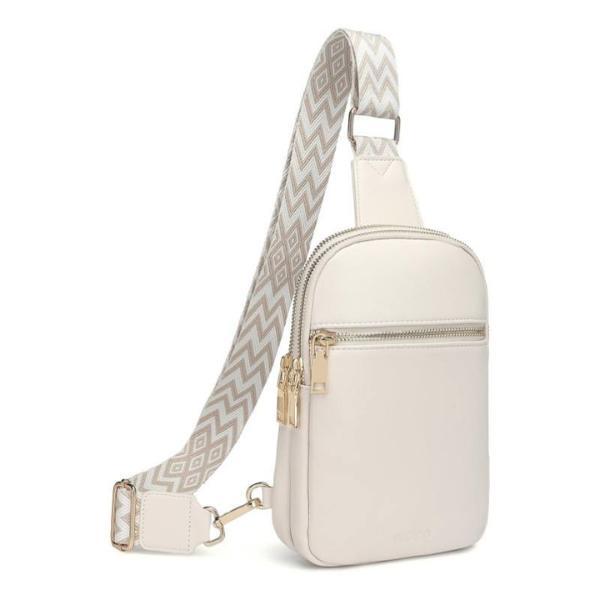 Vegan Leather Sling Bag, Crossbody Bags for Women and Men with Detachable Shoulder Strap, RFID Blocking Bag for Hiking Travel and Daily Use, Machine Washable Casual Crossbody Leather Bag, Beige
