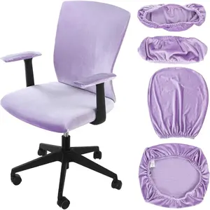 4 Pcs Office Chair Covers Set-Universal Protective Stretchable Chair Seat Covers, Desk Armrest Slipcovers, Pads & Office Cushion Backrest for Rotating Chair (Purple)