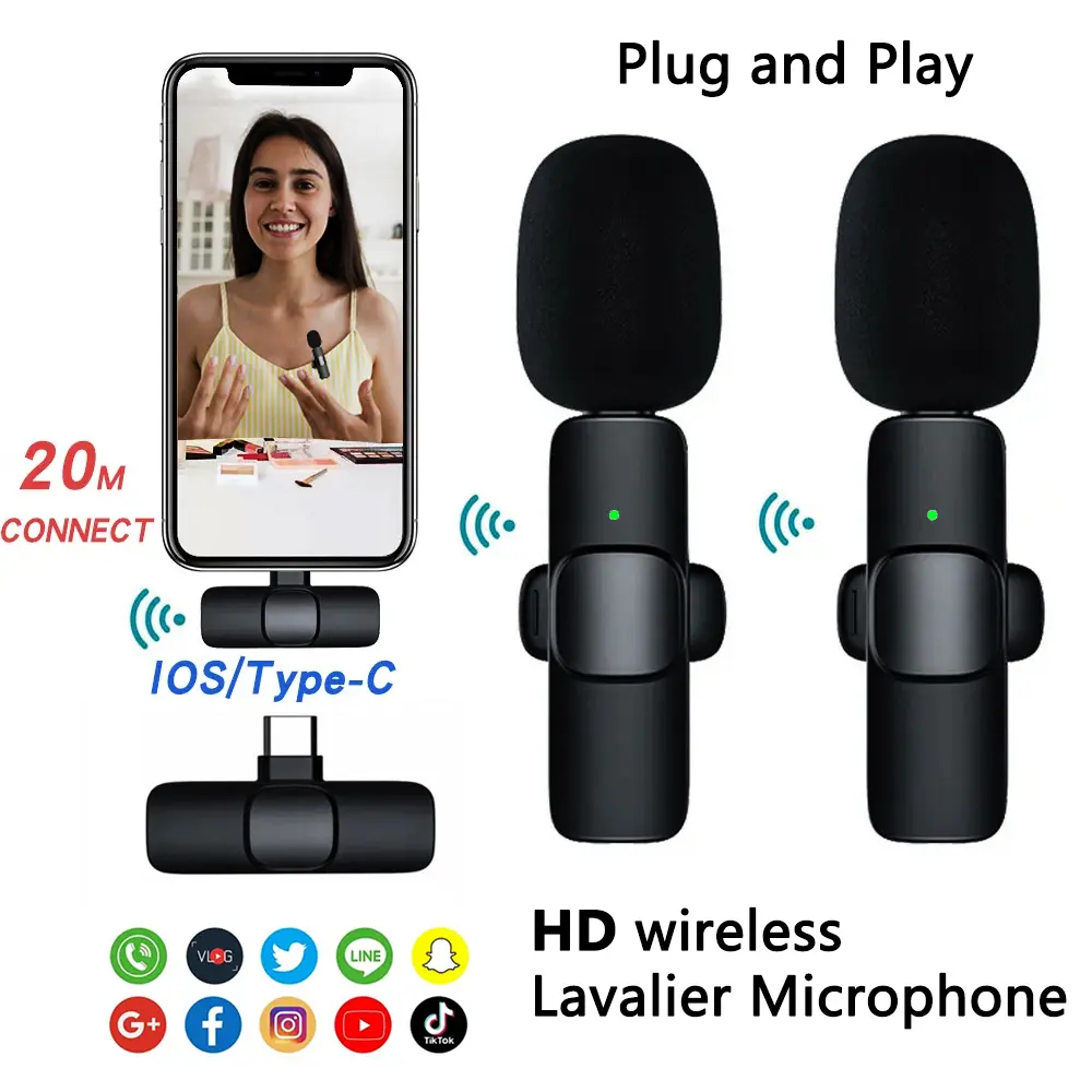 Wireless Lavalier Clip-On Microphone with High-Quality Audios - Compatible with iPhone, Android Smartphones with USB Port, Professional Vlogging Gear for Recording, Live Streaming