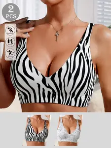 Women's Two-Piece Sports Bra Set, Leopard Print, Wireless Comfortable Soft Design, Ideal for Daily Wear, Fashionable Women's Underwear, Gym Bra