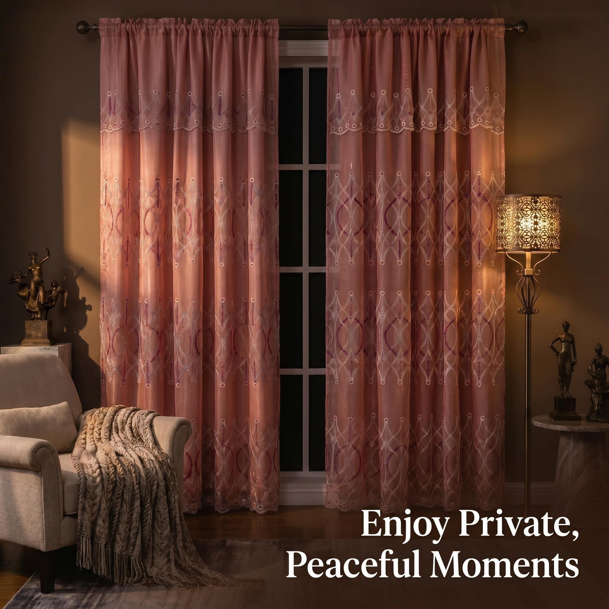 Embroidered Double Layer Curtains 2 Panels Set 52x84 Inch with Matching Valance 52x18, Luxury Vintage European Drapes with Satin Blackout Liner, Classic Rod Pocket Complete Window Treatment, Elegant Decor for Living Room Bedroom Farmhouse QF18
