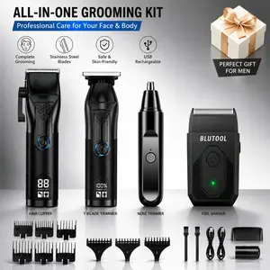 Professional Men's Hair Clipper and Trimmer Set—featuring an LED display, guide combs, a USB charger, and styling accessories; an ideal birthday or Christmas gift for men.