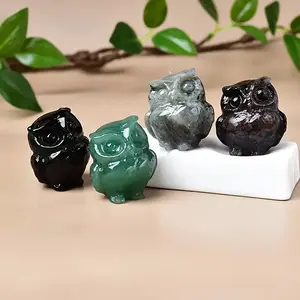 4PCS Random Natural Crystal Carving Owl Hand Carved Polished Exquisite Home Pet Decoration Perfect Gift Crystal Crafts Desktop Ornaments Pocket Pet Accessories Collected Play Items