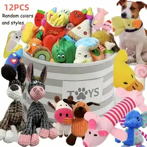 Random Color & Style Pet Squeaky Toy, 8/12pcs/set Cute Cartoon Animal Design Pet Chew Toy, Pet Interactive Toy, Dog & Cat Accessories