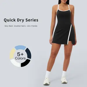 Tenwolf Women’s Summer Nude Yoga Dress – Cutout Design, Breathable, Slim Fit, Quick-Dry, Short Length, Ideal for Fitness & Exercise