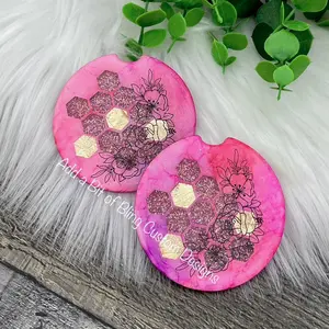 Pink floral Honeycomb car coaster set
