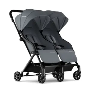 Mompush Lithe Double Stroller for Infant and Toddler, Lightweight Side by Side Twin Stroller, Only 25 lbs, 30-Inch Slim Fit Through Doorways, One-Step Fold, Independent Recline, UPF 50+ Canopy