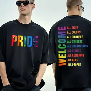 Pride Welcome Double Sided Print T-Shirt, LGBTQ+ Pride Month Casual Tee Shirt Printed in USA