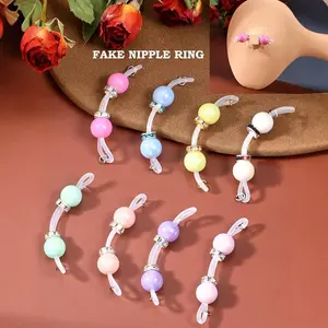 Colorful Beaded Fake Nipple Rings Set - Non - Piercing Nipple Clips for Fashion