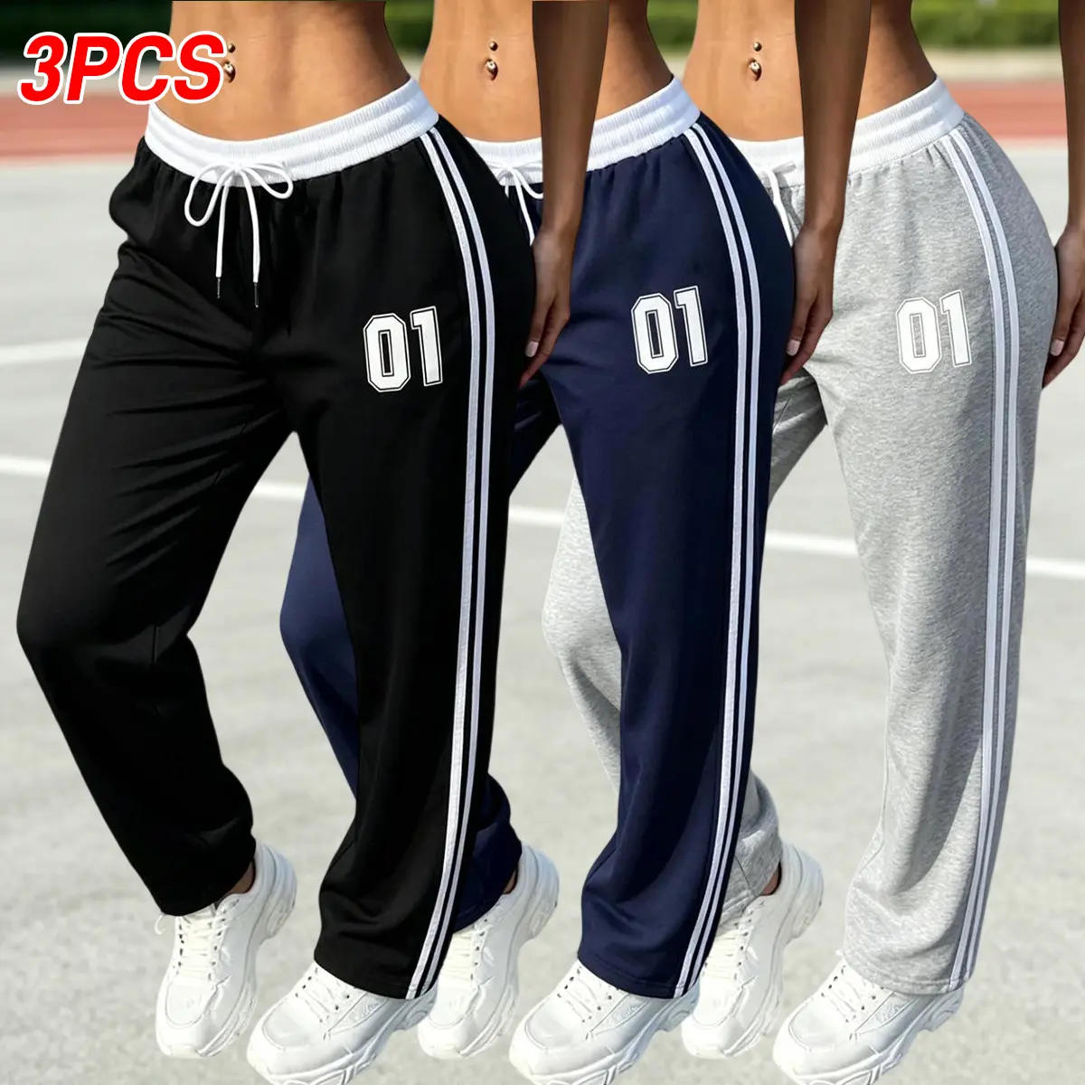 Women's Gym Yoga Pants - Fashion Sweatpants with "01" Print, Minimalist Stylish Design, Comfortable Fabric, Drawstring Sports Pants, Fitness Trousers for Everyday Wear, Workouts, Summer