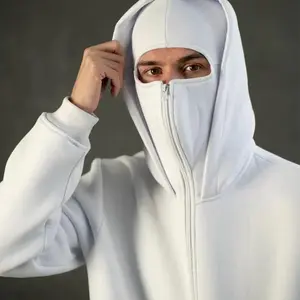 Balaclava Hoodie Double Balakrava mask Hood Zipper Cardigan Hoodies Men Fall Outfits Plus Size Fall Outfits 2025 2000s Outfits Streetwear Long Sleeve Baggy Windproof Cozy Comfortable Unisex Casual Outdoor Hoodie