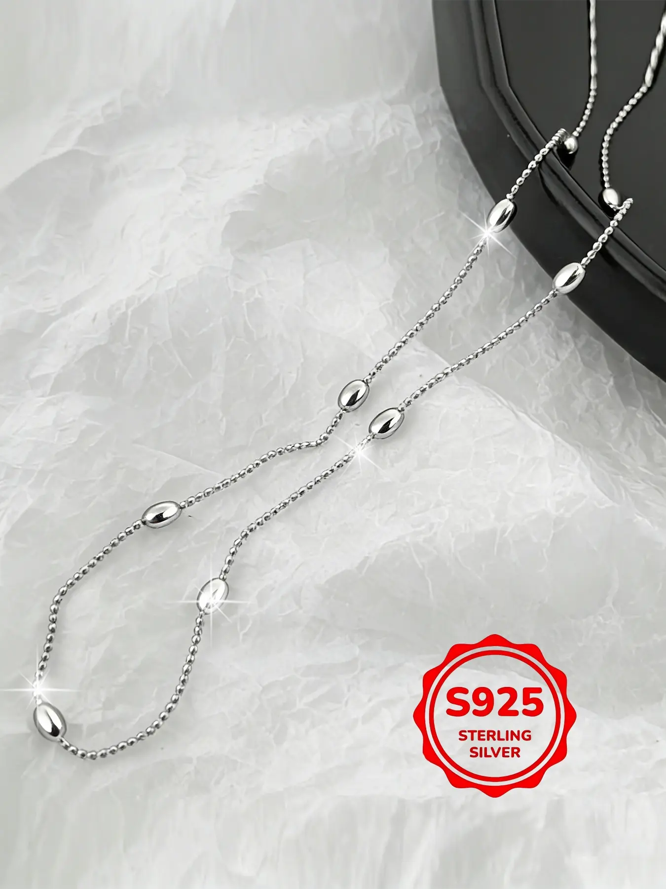 Elegant French Style Beaded Fashion Necklace S925 Sterling Silver, Minimalist Choker Chain, Perfect Gift for All Seasons