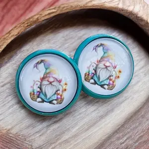 Easter Gnome Stud Earrings – Teal Spring Studs 12mm