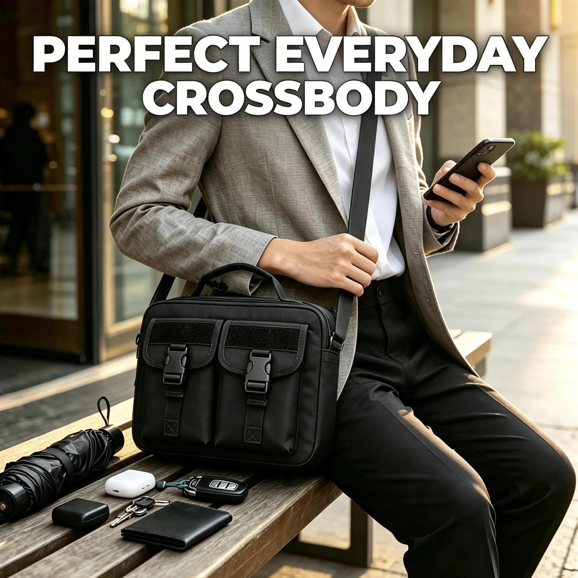 Tactical Messenger Crossbody Bag, Durable Outdoor Gear with Multiple Pockets, Adjustable Strap & USB Charging Port for Daily Use