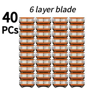 40pcs, Men's High-quality Stainless Steel Blade Replacement Part, 6-layer Blade Safety Shaver, Reusable Blades, Smooth and Comfortable Shaving Without Residue, Men's Facial Care Tools
