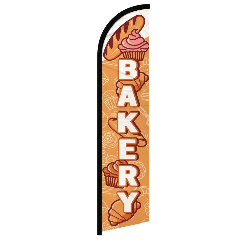 White Windproof Polyester Knit Bakery Flag, Large-Size Standing Banner with Curved Sleeve, Festive Party Decoration Backdrop Supplies, Yard Sign Banner