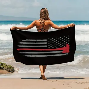 Black National Flag Pattern Beach Summer Microfiber Beach Towel, Bath Towel, 1pc