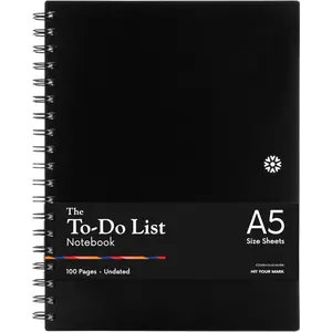 Notebook | Minimalist Planner with To-Do Checklist, Dot Grid, Notes sections. 100 Undated Pages, Thick Paper 120 gsm, A5 Size 5.8" x 8.3", Black