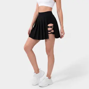 Women's High Waist Pleated Flow Sporty Skorts - Quick Dry, Anti-Light, Breathable Shorts Skirt with Hidden Pocket, Side Crisscross Strap Cutout for Tennis, Outdoor Summer Activities, Sporty Sports Skirts