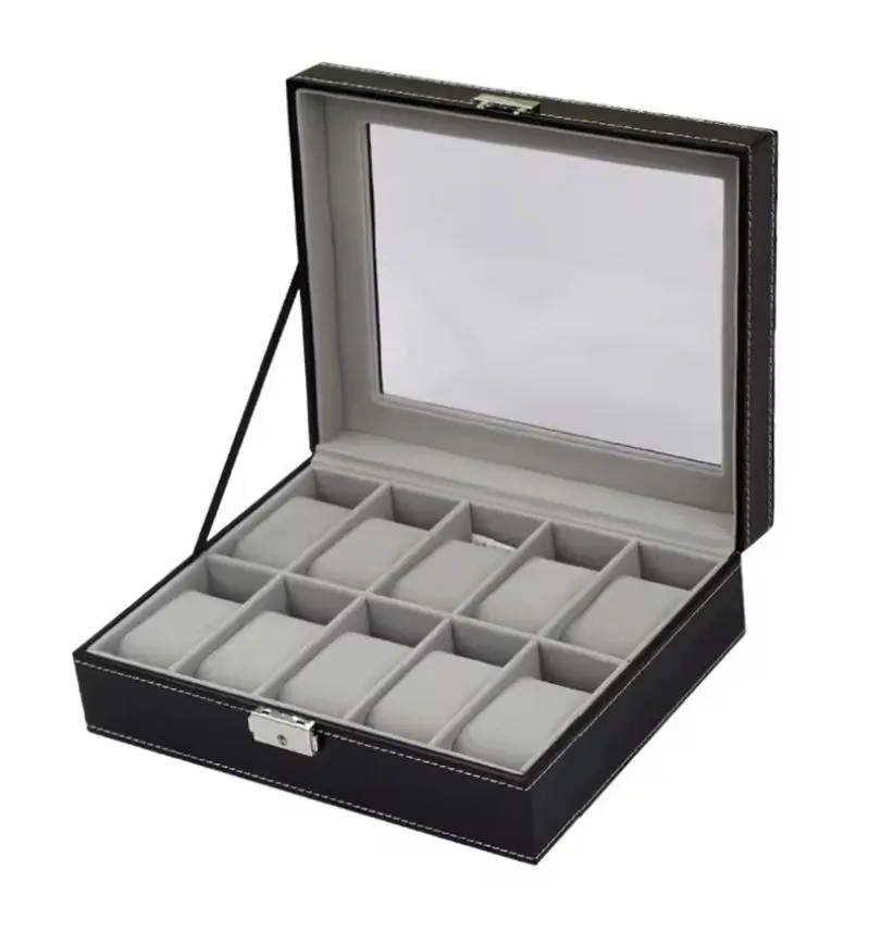 Leather Display Box Storage Watch Collection Organizer with Glass Top Slot Men Watch Bracket Display Box Gifts - Watch Carry Travel Cases