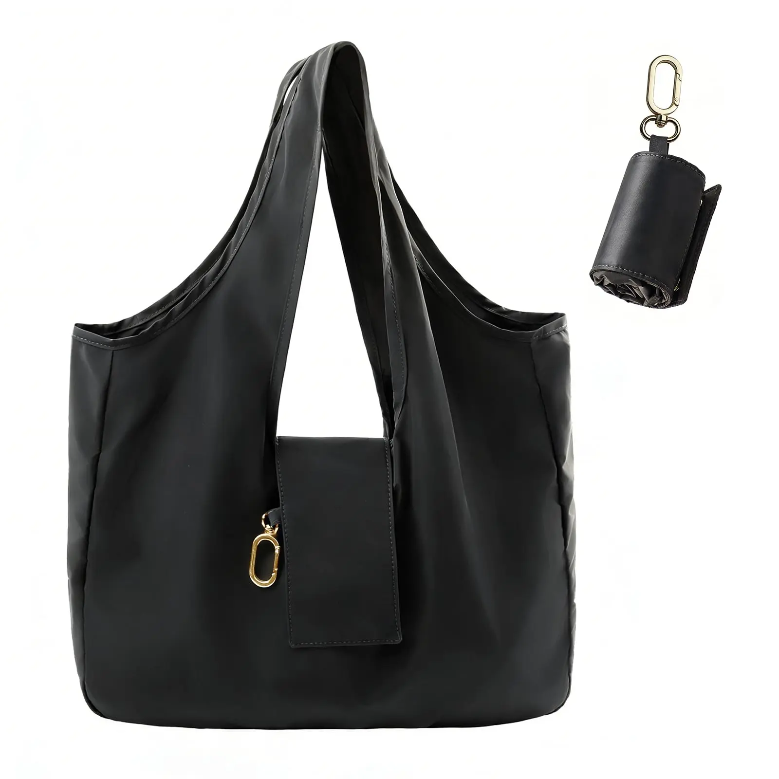 Women's Waterproof Leather Tote Bag - Foldable, Reusable, Expandable Luggage Accessory with Keychain, Shoulder Carry for Everyday Outing, Shopping