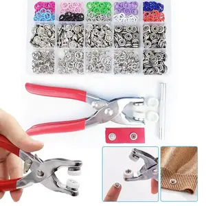 Including 200pcs Invisible Colored Metal Buckle & 1 Count Manual Pressure Pliers,Household Sewing Accessories for DIY Handicraft Clothing & Hat,Buttons & Pliers Tool Kit,Seamless Stitching Sewing Kit Tools,Sewing Supplies Crafts