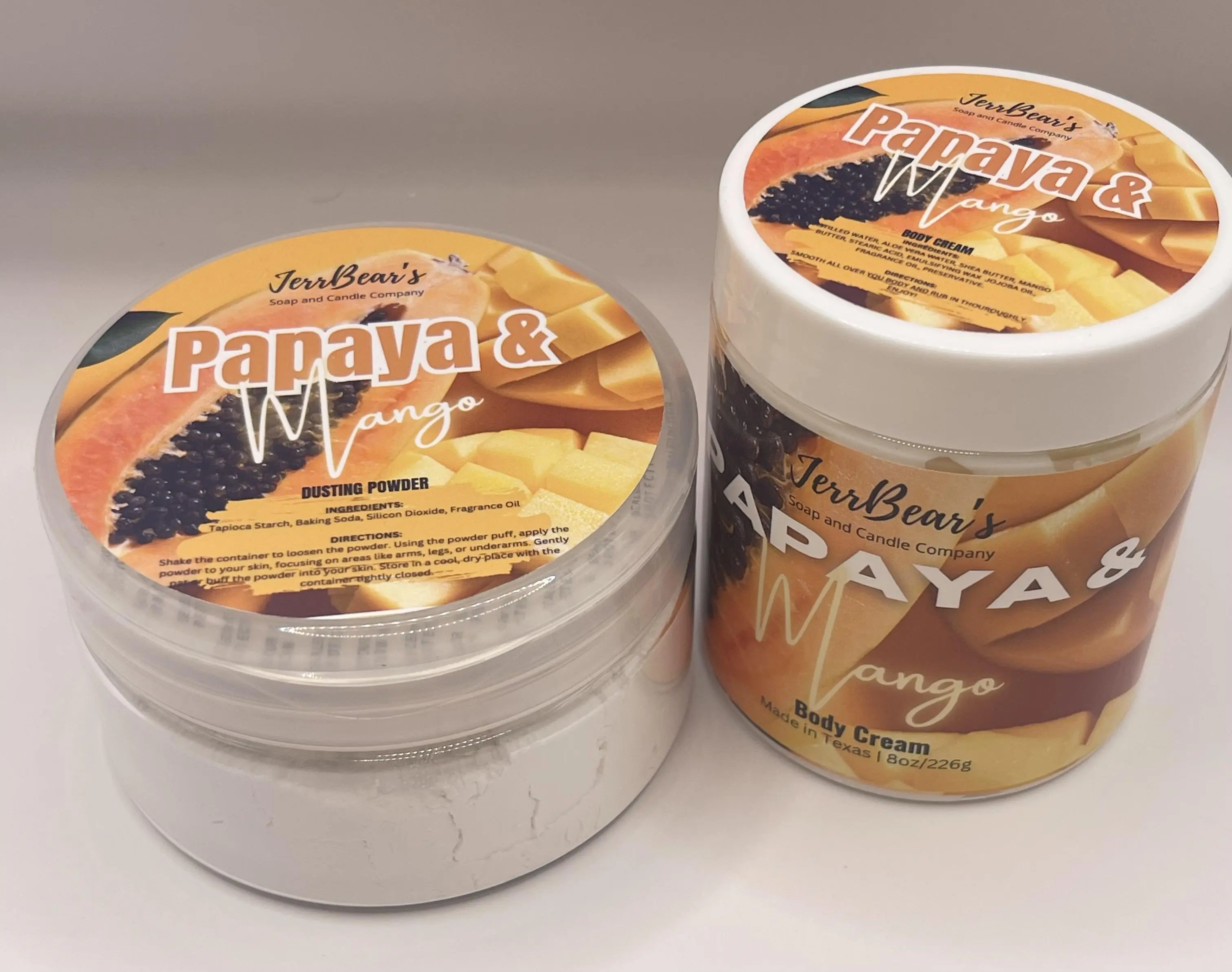 JerrBear's Sweet Vanilla Scented 2-Piece Body Care Set - Alcohol-Free, Anti-Bacterial Dusting Powder & Lightweight Body Cream for Skin Repair, Hydrating Silky Comfort, Cracked Heels Care