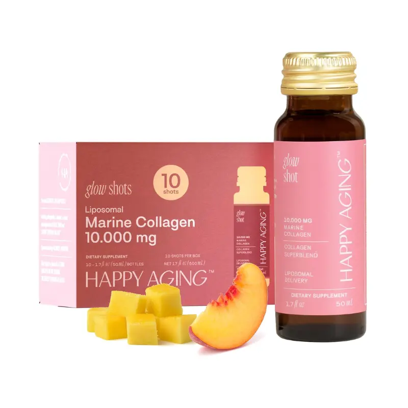 Happy Aging Marine Collagen Glow Shot - 10g Liquid Collagen Protein Shot with Liposomal Uptake for Beauty, Skin Care, Hair & Nails